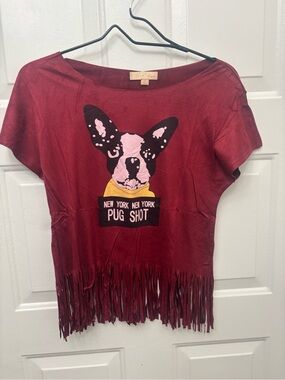 Neslay Faux Suede Fringed Red/Wine Pug Shot Top